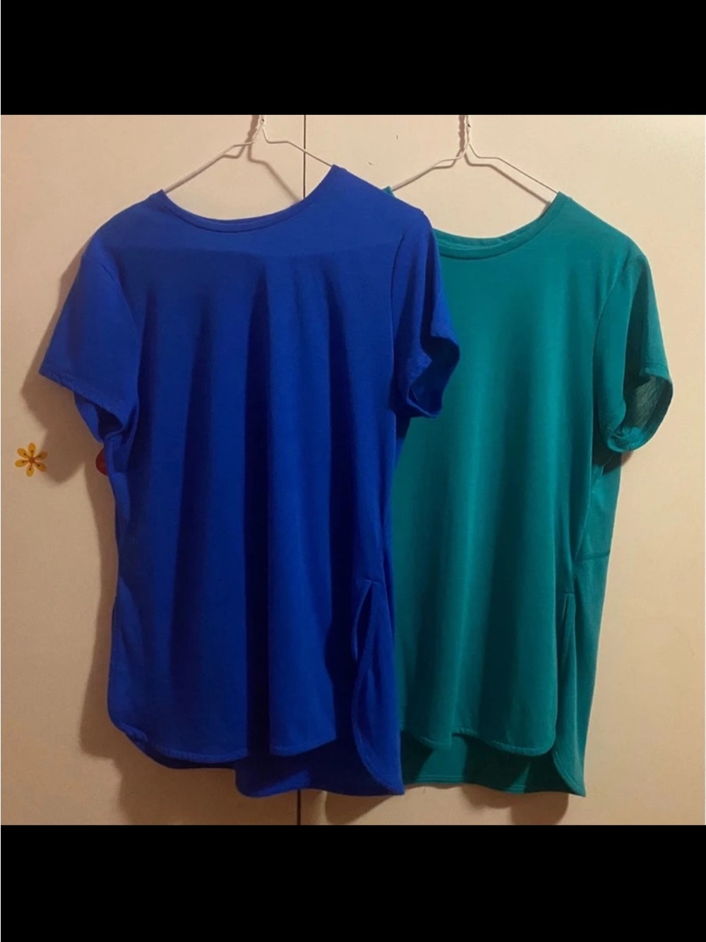 Royal blue and turquoise green activewear shirts